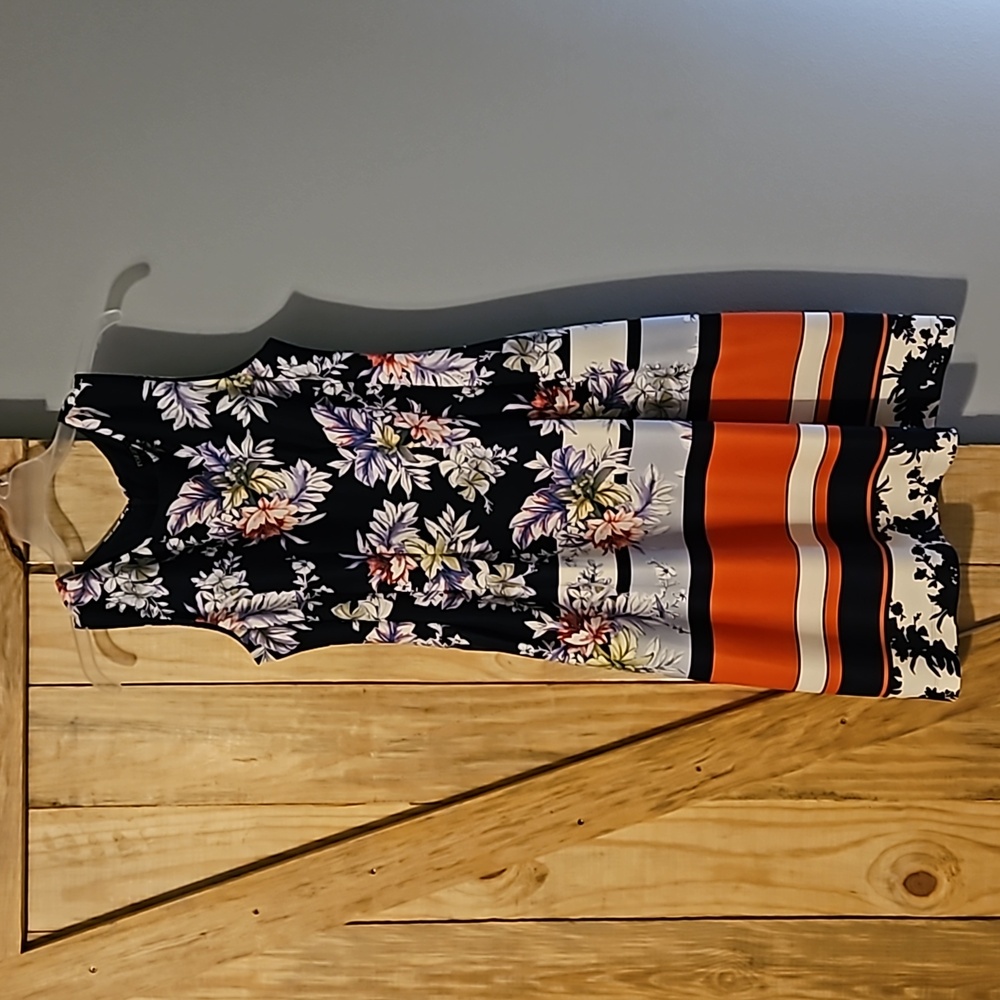 Size 2 dress, floral, navy blue, orange, white